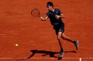 Lorenzo Sonego plays a forehand at French Open